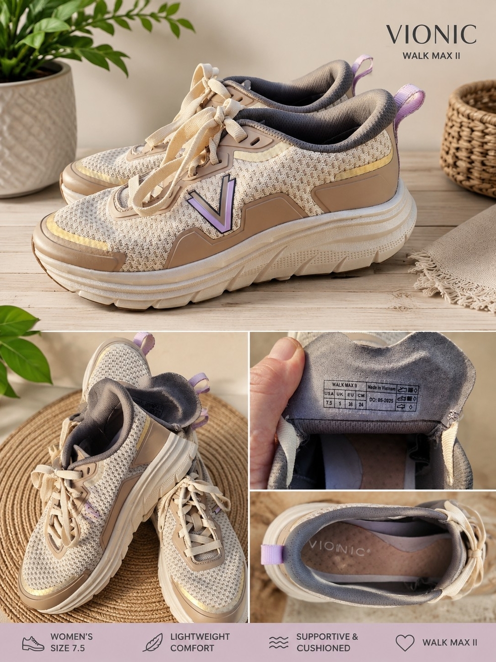 Vionic Walk Max II Gray Mesh Walking Shoes Women’s 7.5 Worn Once Like New